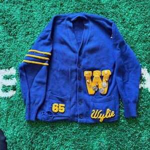 Vintage 60s Lamb Knit Wheatland Bulldogs Letterman Cardigan Sweater‎